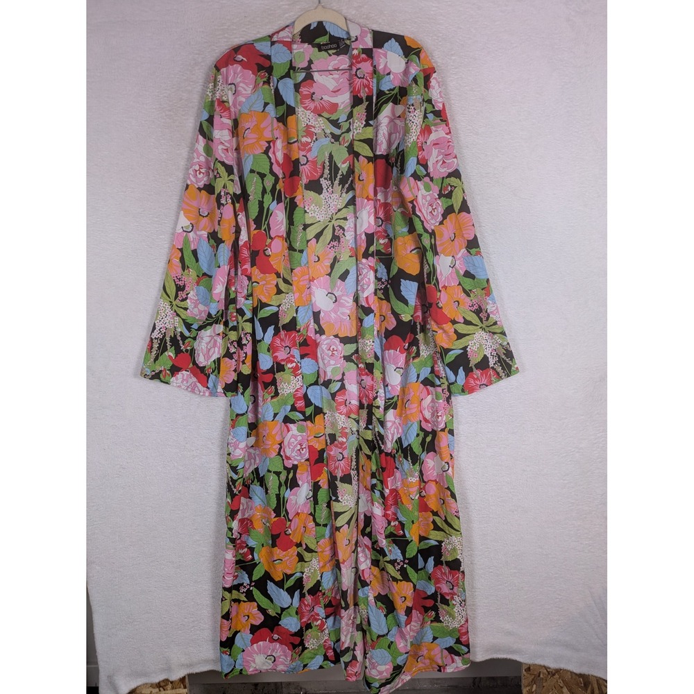 Boohoo Kimono Women's Size 16 Multicolor Floral Open Front Maxi